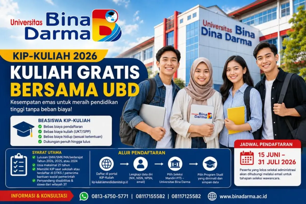 Universitas Bina Darma (UBD) memberikan kesempatan berharga bagi lulusan sekolah menengah atas yang ingin melanjutkan pendidikan ke jenjang perguruan tinggi, namun terkendala faktor finansial. (MUSINEWS.ID/HAIRUDIN)