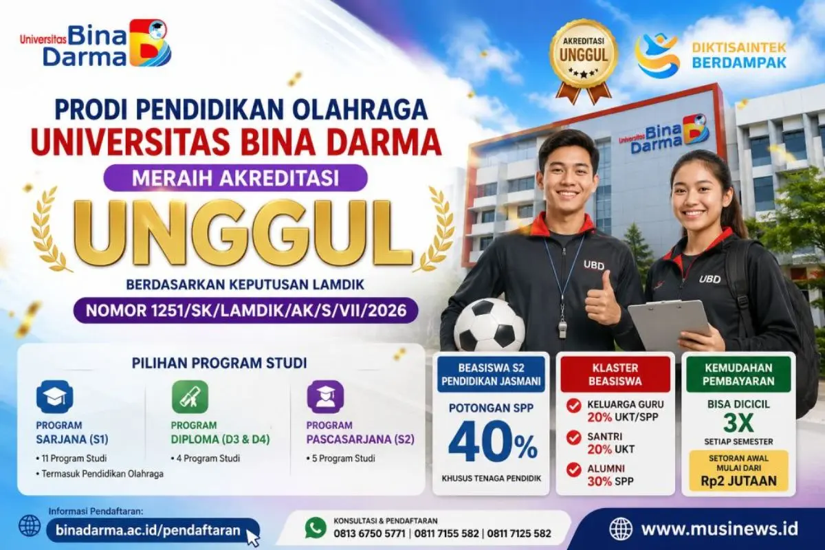 Program Studi (Prodi) Pendidikan Olahraga, Fakultas Keguruan dan Ilmu Pendidikan (FKIP) Universitas Bina Darma (UBD), resmi menyandang status akreditasi "Unggul". (MUSINEWS.ID/HAIRUDIN)