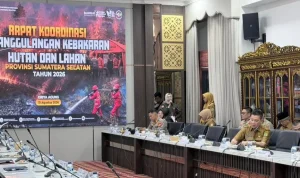 Rapat Koordinasi Penanggulangan Kebakaran Hutan dan Lahan di Provinsi Sumatra Selatan (Sumsel) yang berlangsung di Griya Agung, Palembang, hari Senin, tanggal 31 Agustus 2026. (MUSINEWS.ID/TRI RICKI)