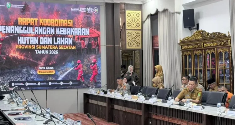 Rapat Koordinasi Penanggulangan Kebakaran Hutan dan Lahan di Provinsi Sumatra Selatan (Sumsel) yang berlangsung di Griya Agung, Palembang, hari Senin, tanggal 31 Agustus 2026. (MUSINEWS.ID/TRI RICKI)