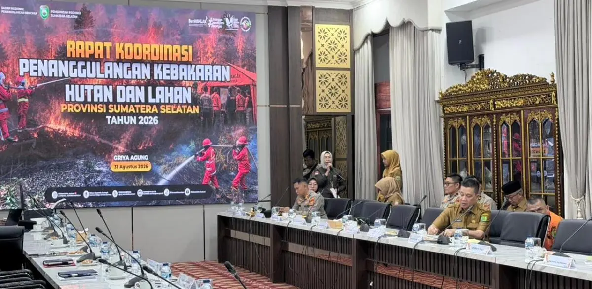 Rapat Koordinasi Penanggulangan Kebakaran Hutan dan Lahan di Provinsi Sumatra Selatan (Sumsel) yang berlangsung di Griya Agung, Palembang, hari Senin, tanggal 31 Agustus 2026. (MUSINEWS.ID/TRI RICKI)