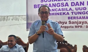 Wahyu Sanjaya, S.E., M.M., menggelar Sosialisasi Empat Pilar MPR RI di Desa Pulau Gemantung, Kecamatan Tanjung Lubuk, Kabupaten Ogan Komering Ilir (OKI), Sumatera Selatan, Minggu (27/9/2026).