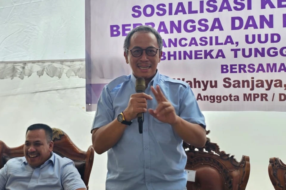 Wahyu Sanjaya, S.E., M.M., menggelar Sosialisasi Empat Pilar MPR RI di Desa Pulau Gemantung, Kecamatan Tanjung Lubuk, Kabupaten Ogan Komering Ilir (OKI), Sumatera Selatan, Minggu (27/9/2026).