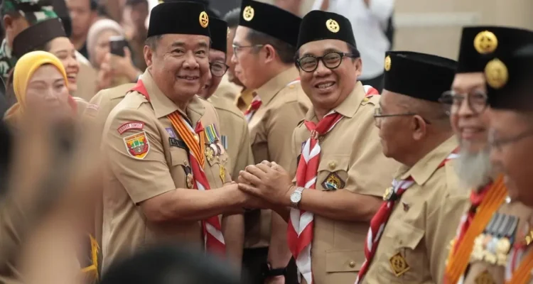Wakil Gubernur (Wagub) Sumsel yang juga menjabat sebagai Wakil Ketua Majelis Pembimbing Daerah Gerakan Pramuka Sumsel, Cik Ujang, saat menghadiri Peringatan Hari Pramuka ke-65 Tingkat Daerah. Acara puncak peringatan ini dipusatkan di Aula SMK Negeri 6 Palembang, Senin, 31 Agustus 2026. (MUSINEWS.ID/HAIRUDIN)