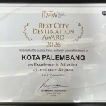 Kota Palembang meraih penghargaan Best City Destination Award 2026 Kategori Excellence in Attraction dalam ajang Indonesia Tourism Marketing Week (ITMW) 2026. (MUSINEWS.ID/HAIRUDIN)